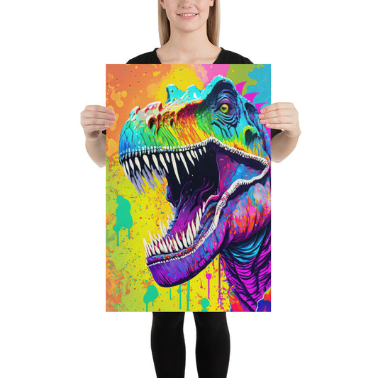 T-Rex Poster Print - Vibrant Psychedelic Grunge Pop Art - Rainbow Colors, Perfect For Alternative Art Lovers, Dorm, Kids & Teen Room Décor
