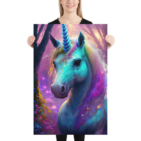 Magical Unicorn Fine Art Poster Print - Enchanted Forest Oil Painting - Perfect Gift for Kids & Fantasy Art Lovers - Fun Vibrant Home Décor