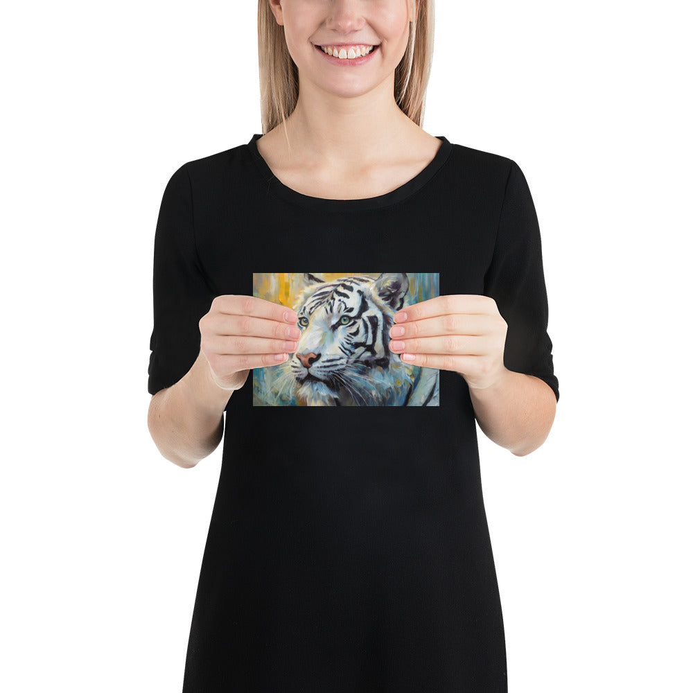Majestic White Tiger Oil Painting Poster Print - Vibrant, Stylish, Fine Art Gift For Nature &amp; Wildlife Lovers, Home And Office Wall Décor