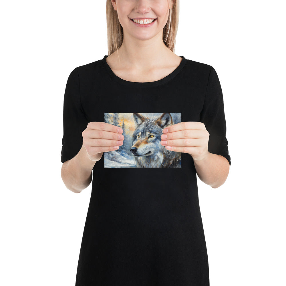 Beautiful Grey Wolf Fine Art Poster Print - Vibrant Oil Painting, Winter Landscape, Great Gift And Home Decor For Nature &amp; Wildlife Lovers