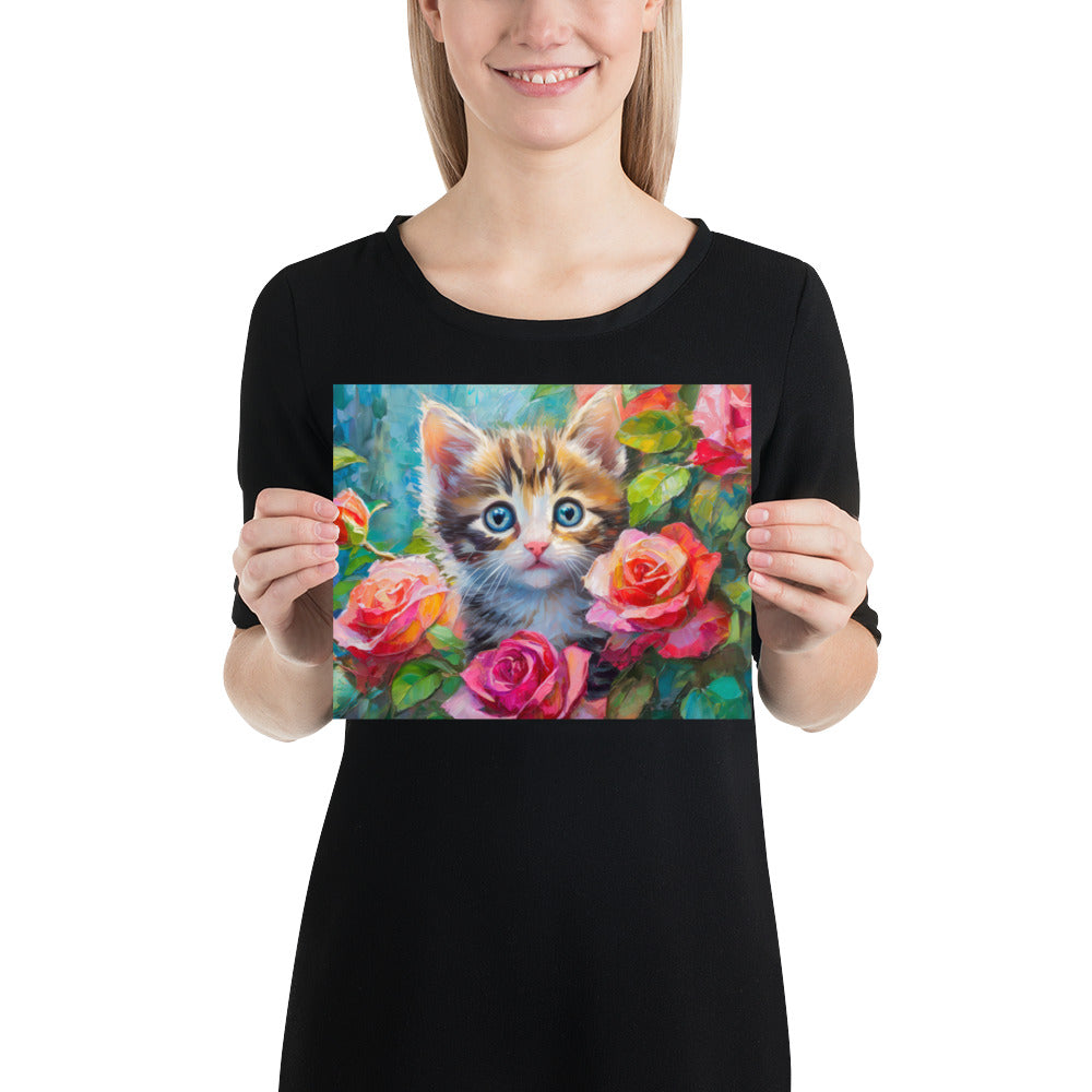 kitten, cat, cats, roses, rose, rose bush, flowers, flower, pets, nature, cute, art,