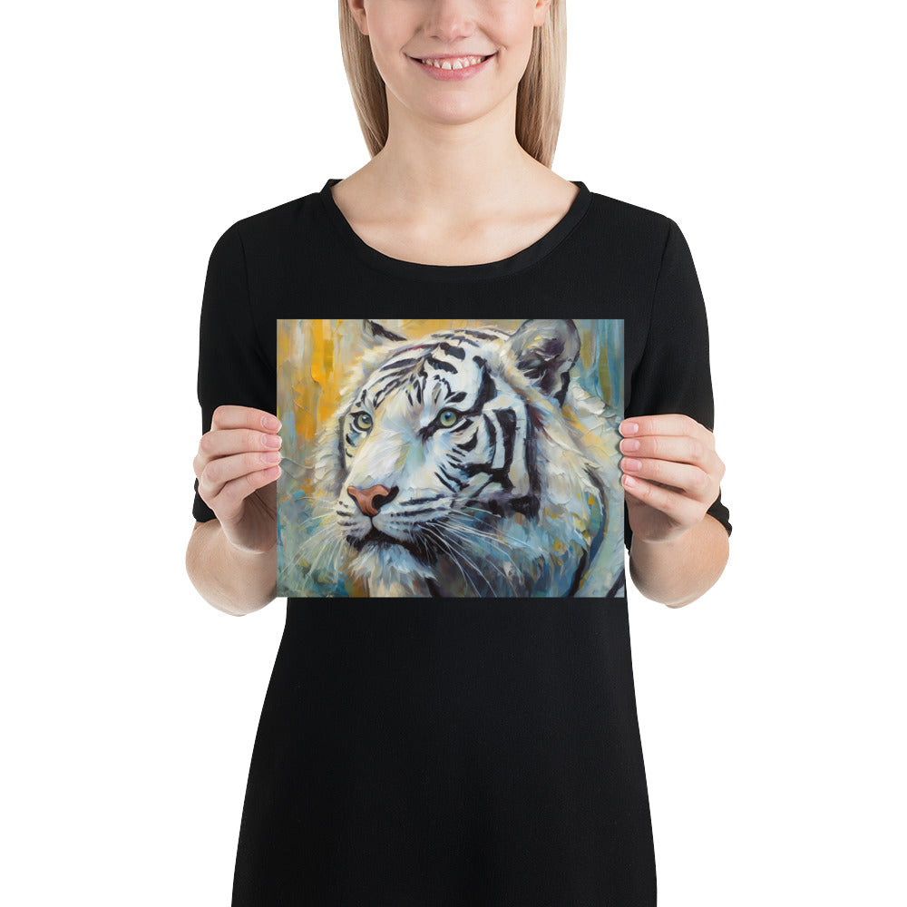 Majestic White Tiger Oil Painting Poster Print - Vibrant, Stylish, Fine Art Gift For Nature &amp; Wildlife Lovers, Home And Office Wall Décor