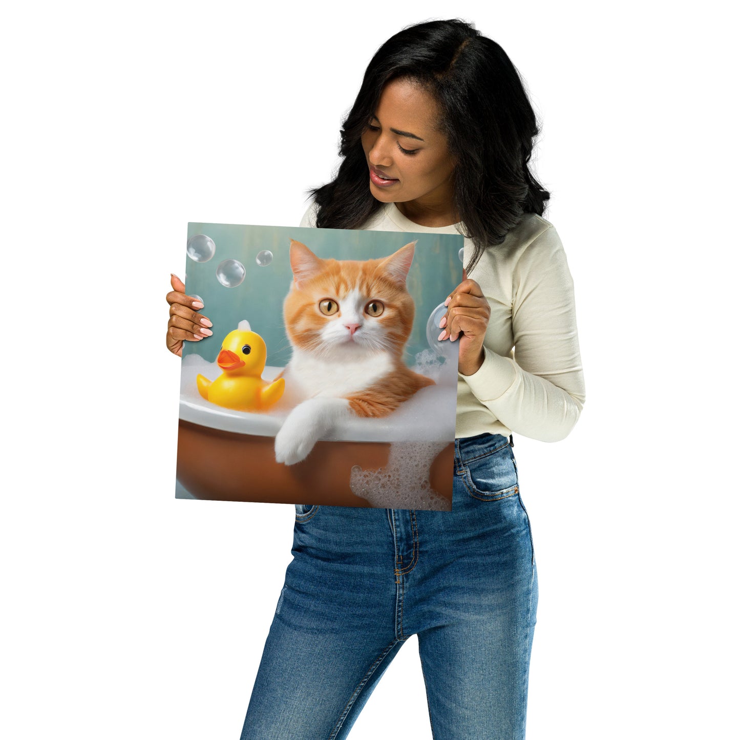 Adorable Cat Bubble Bath Metal Print - Cute Home & Bathroom Wall Décor, Perfect Gift For Kids, Cat Lovers, Pet Enthusiasts - Funny Wall Art