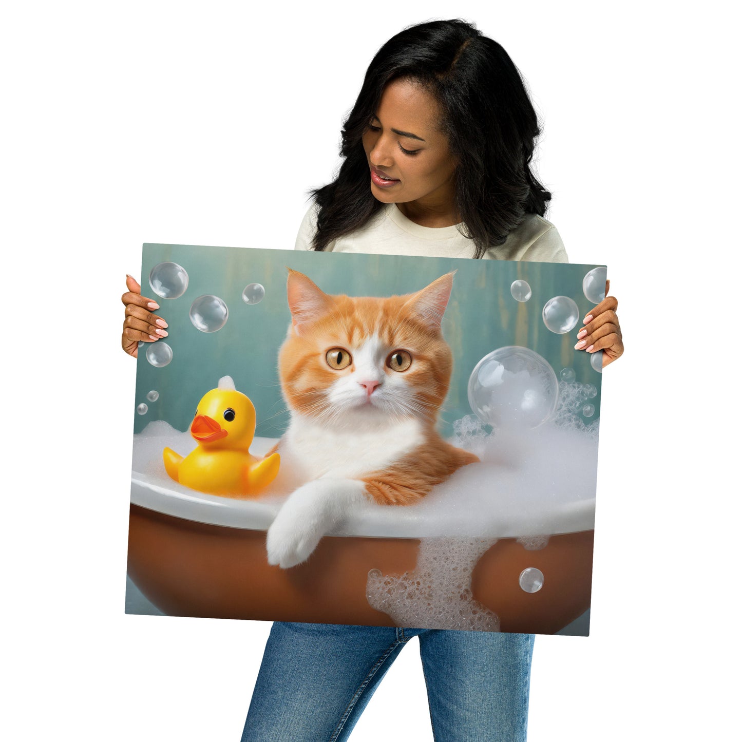 Adorable Cat Bubble Bath Metal Print - Cute Home & Bathroom Wall Décor, Perfect Gift For Kids, Cat Lovers, Pet Enthusiasts - Funny Wall Art