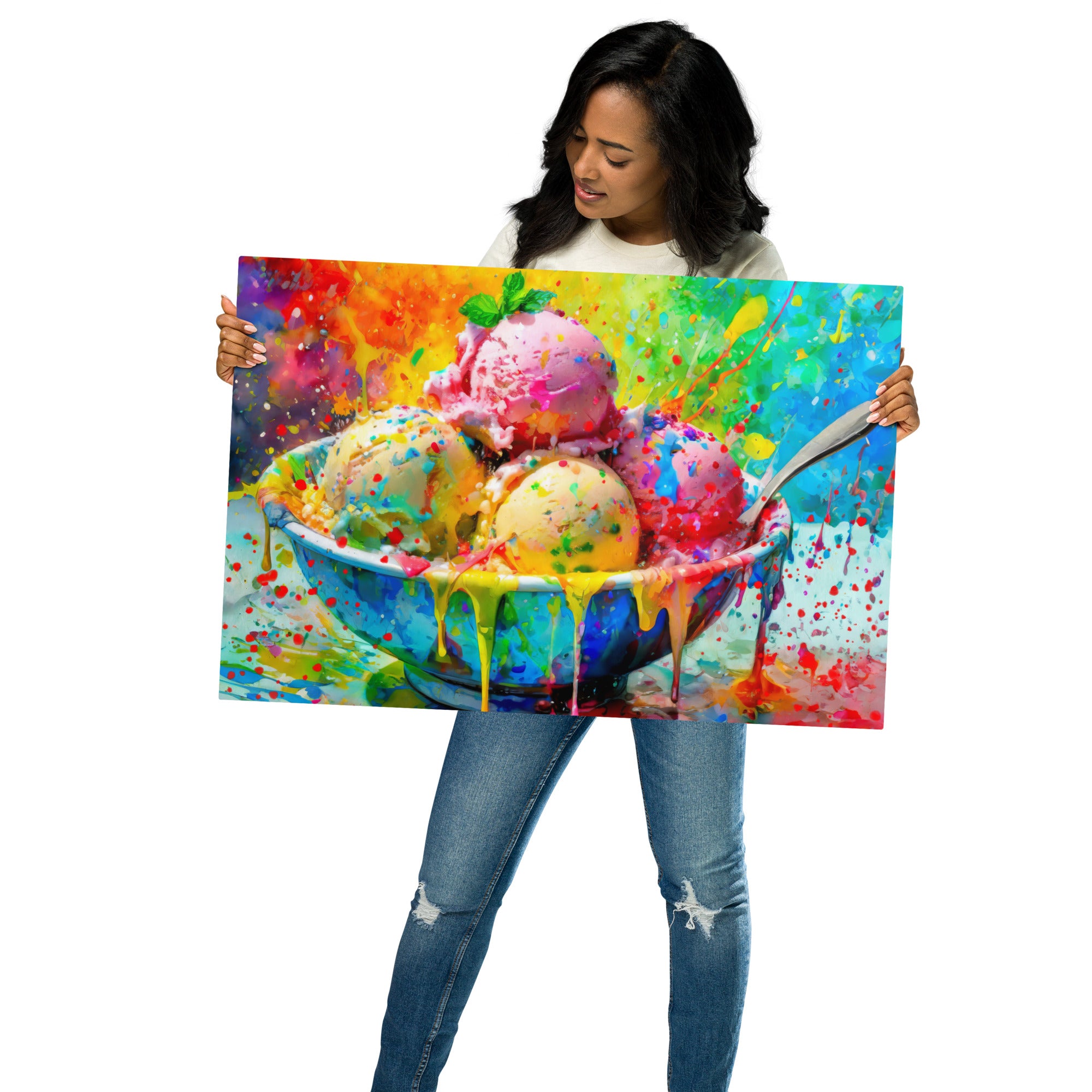 Colorful Ice Cream Bowl Fine Art Metal Print - Vibrant, Stylish