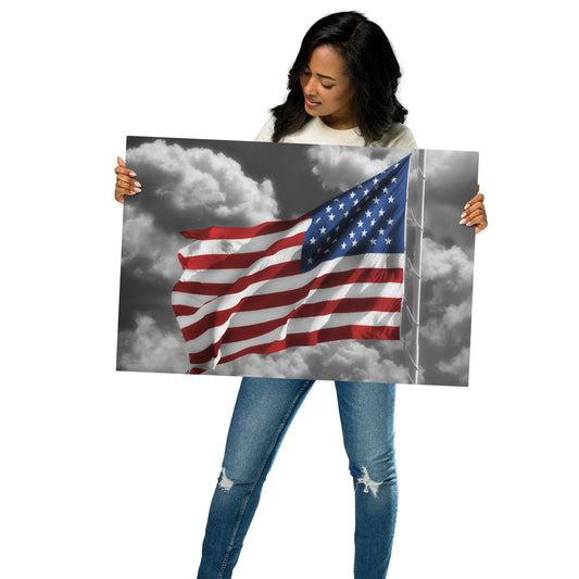 Fine Art Metal Print Of Old Glory - American Flag With Color Splash Effect Over Black And White - Patriotic Wall Décor For Home & Office