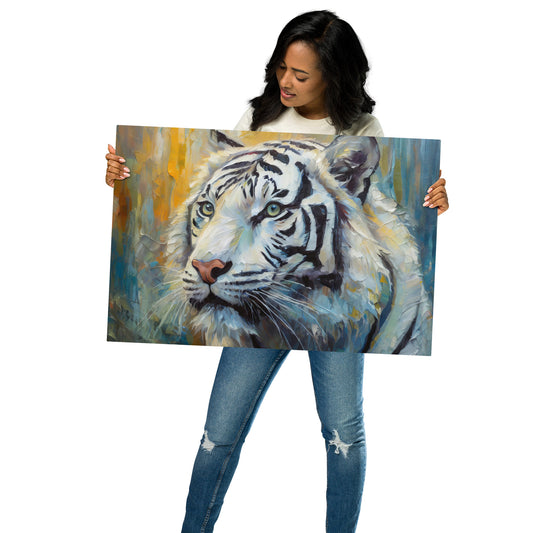 Majestic White Tiger Oil Painting Metal Print - Vibrant, Stylish, Fine Art Gift For Nature & Wildlife Lovers, Home And Office Wall Décor