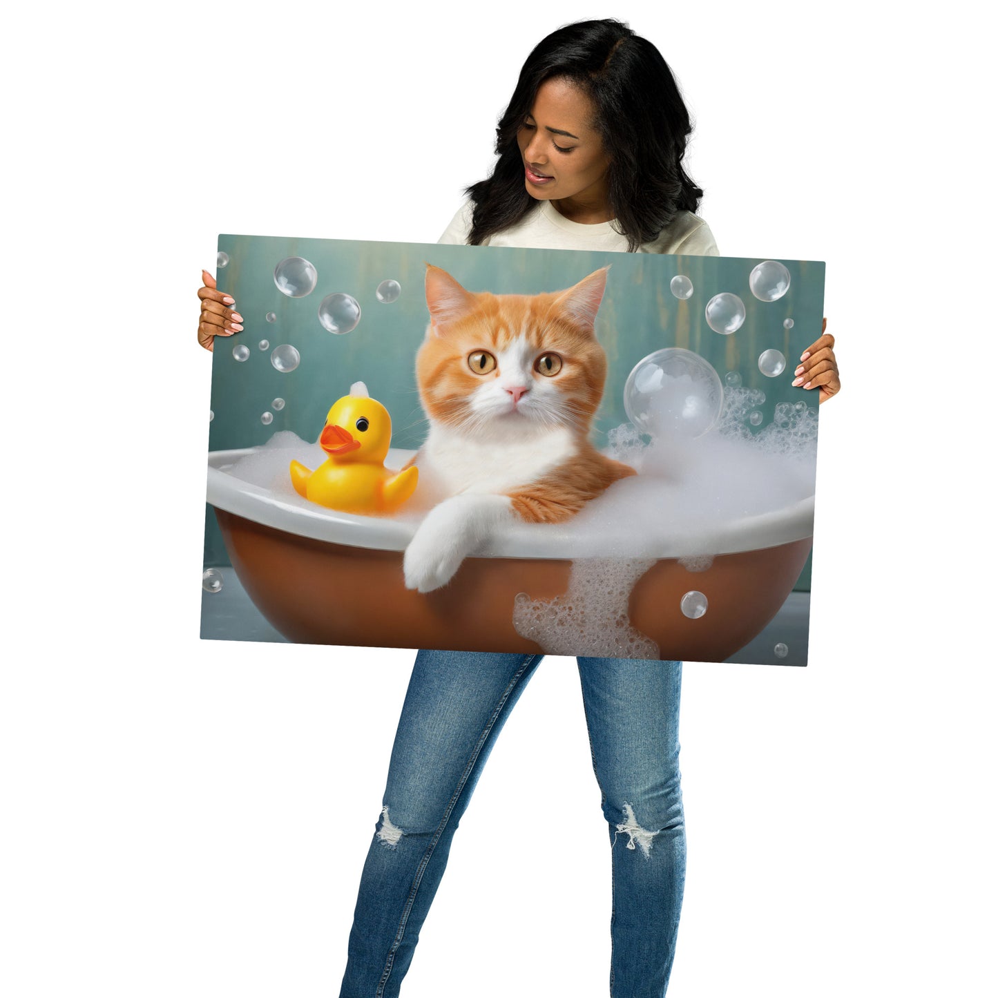 Adorable Cat Bubble Bath Metal Print - Cute Home & Bathroom Wall Décor, Perfect Gift For Kids, Cat Lovers, Pet Enthusiasts - Funny Wall Art