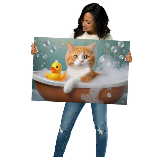 Adorable Cat Bubble Bath Metal Print - Cute Home & Bathroom Wall Décor, Perfect Gift For Kids, Cat Lovers, Pet Enthusiasts - Funny Wall Art