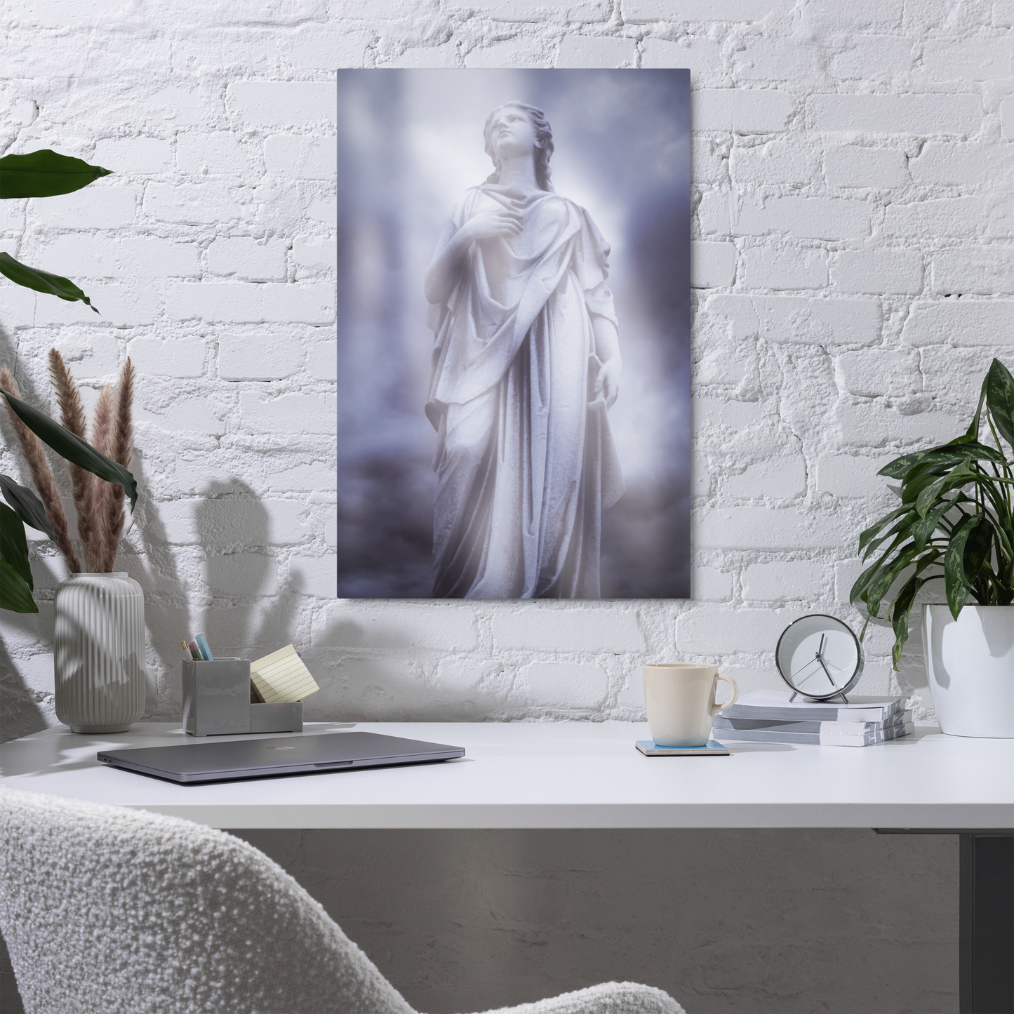 Milady - Elegant Fine Art Metal Print - Monochromatic Blue Tones - Beautiful Statue Of A Woman With A Stormy Sky - Ideal Gift For Photography & Art Enthusiasts