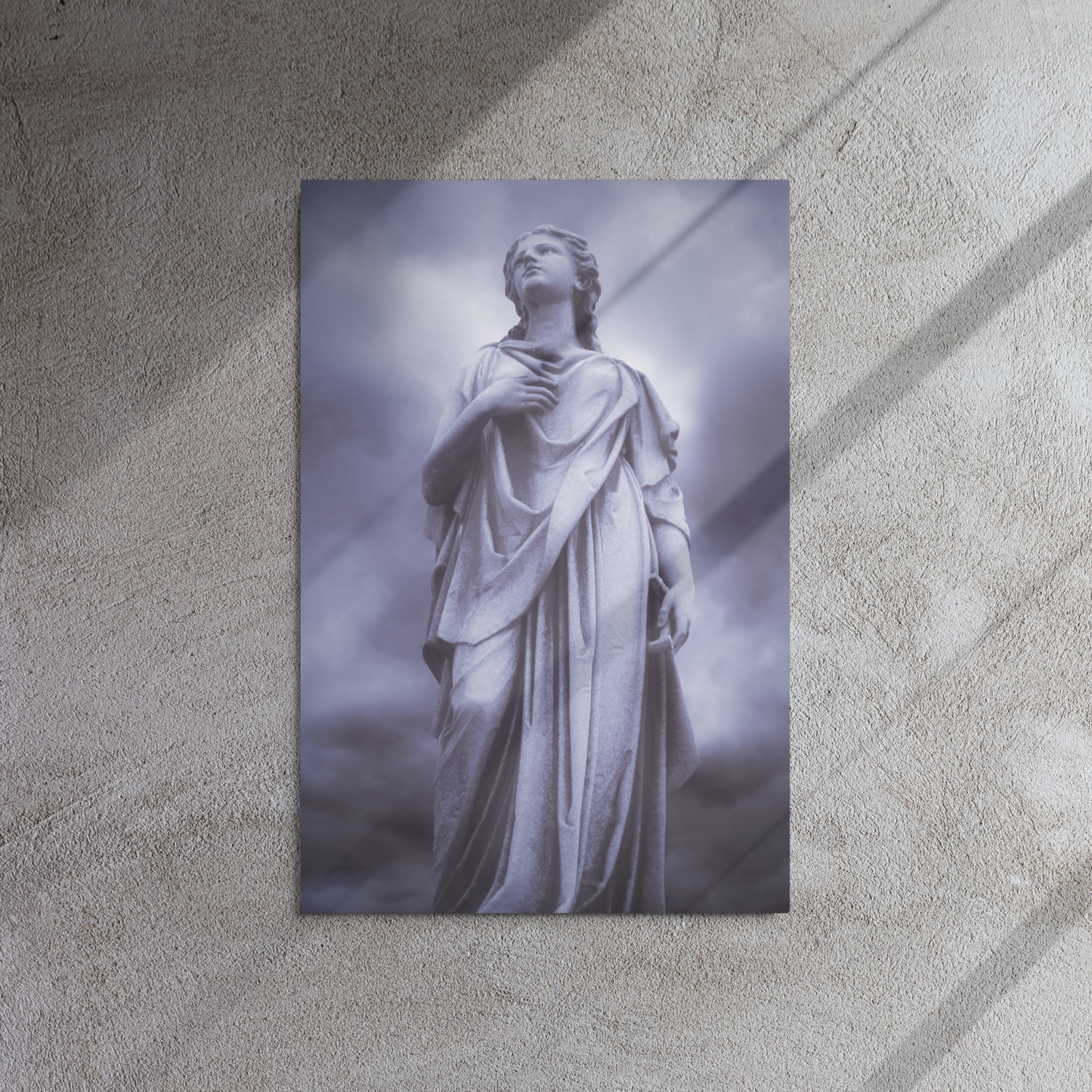 Milady - Elegant Fine Art Metal Print - Monochromatic Blue Tones - Beautiful Statue Of A Woman With A Stormy Sky - Ideal Gift For Photography & Art Enthusiasts