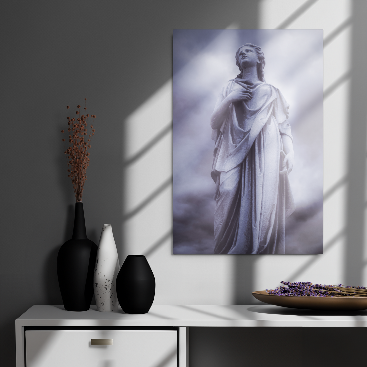 Milady - Elegant Fine Art Metal Print - Monochromatic Blue Tones - Beautiful Statue Of A Woman With A Stormy Sky - Ideal Gift For Photography & Art Enthusiasts