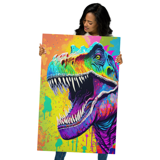Psychedelic T-Rex Metal Print - Grunge, Graffiti, Pop Wall Art, Rainbow Colors - Perfect For Kids & Teen Bedrooms - Great Gift For All Ages