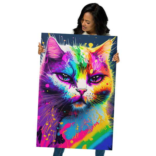 Psychedelic Cat Art - Vibrant Grunge Pop Art Metal Print - Rainbow Colors, Perfect For Alternative Art Lovers, Dorm, Kids & Teen Room Décor
