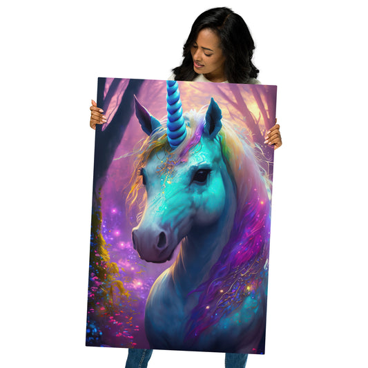 Magical Unicorn In Enchanted Forest - Fine Art Metal Print, Oil Painting, Perfect Gift For Kids & Fantasy Art Lovers - Unique Fantasy Decor