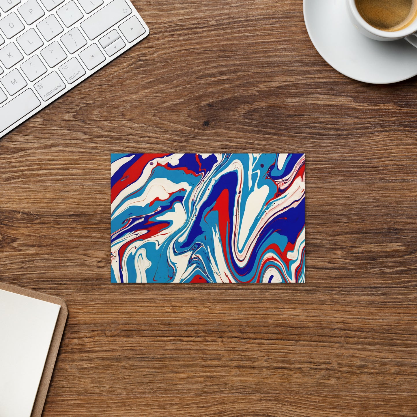 Elegant Acrylic Flow Painting Greeting Card - Vibrant Red, White, and Blue Abstract Art Gift For Every Day Messages And Special Occasions