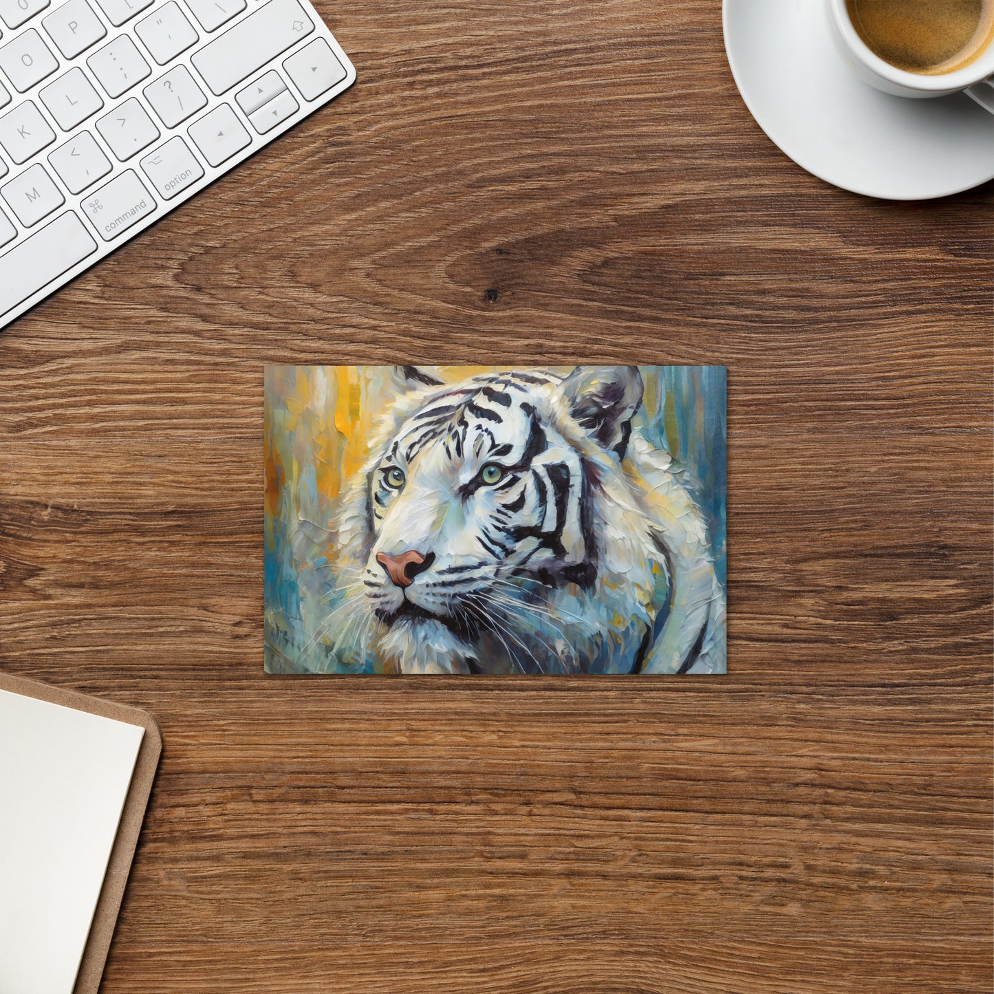 Elegant White Tiger Greeting Card – Beautiful Oil Painting Artwork – Majestic Animal Design – Nature Inspired Card – Stylish Stationary Art