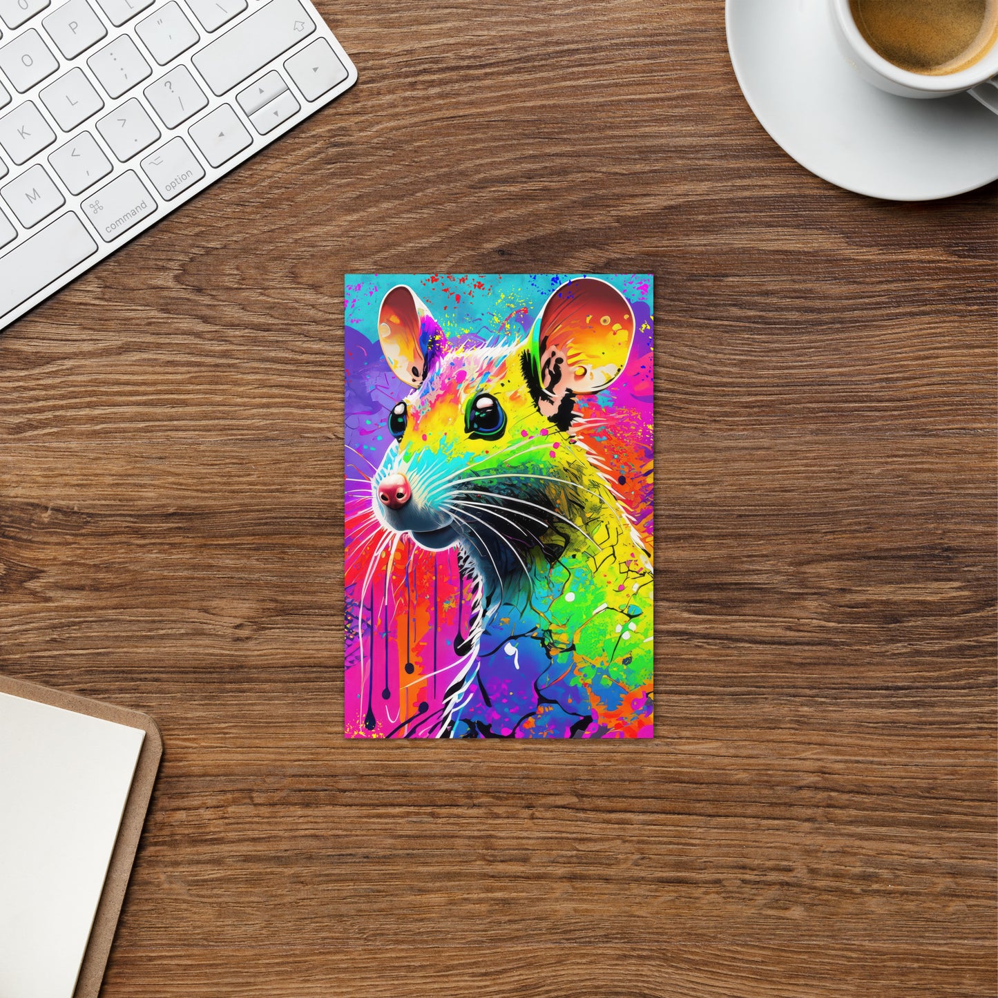 Stylish Grunge Pop Art Greeting Card - Rat Splattered In Vibrant Rainbow Colors, Perfect for Alternative Art Lovers, Dorm & Teen Room Décor