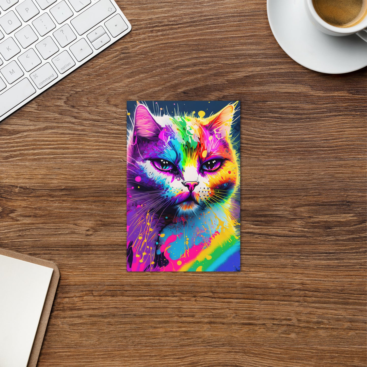 Vibrant Psychedelic Cat Greeting Card - Rainbow Alternative Pop Art - Perfect Gift For Art Lovers, Kids & Teens - Unique And Colorful Décor