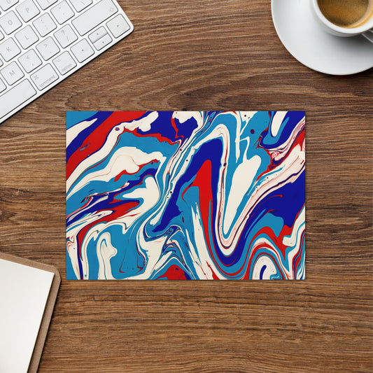 Elegant Acrylic Flow Painting Greeting Card - Vibrant Red, White, and Blue Abstract Art Gift For Every Day Messages And Special Occasions