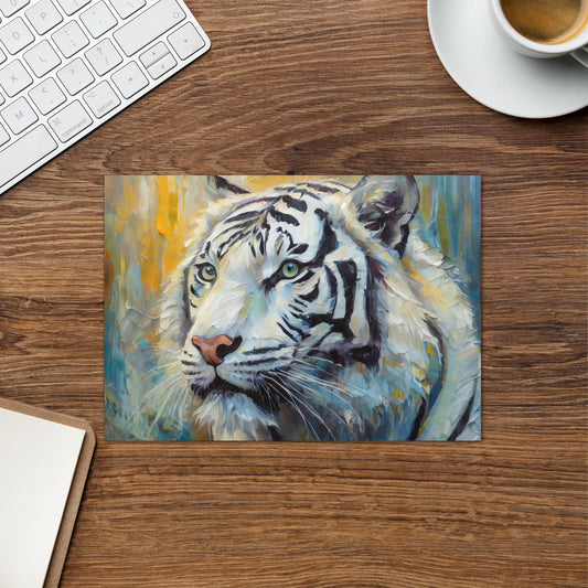 Elegant White Tiger Greeting Card – Beautiful Oil Painting Artwork – Majestic Animal Design – Nature Inspired Card – Stylish Stationary Art