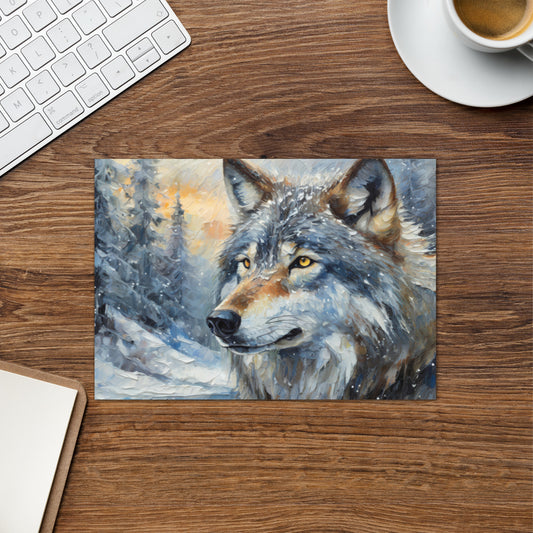 Vibrant Grey Wolf Greeting Card - Colorful Oil Painting, Winter Landscape, Nature & Wildlife Gift, Stylish Home And Office Stationary Décor