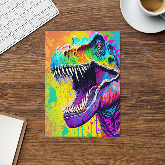 Vibrant Psychedelic T-Rex Greeting Card - Pop Art, Graffiti, Grunge, Rainbow Colors - Perfect For Kids & Teens - Great Gift For Art Lovers