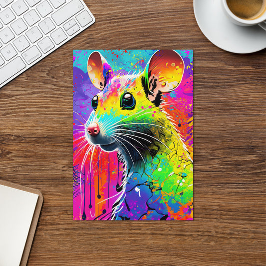 Stylish Grunge Pop Art Greeting Card - Rat Splattered In Vibrant Rainbow Colors, Perfect for Alternative Art Lovers, Dorm & Teen Room Décor