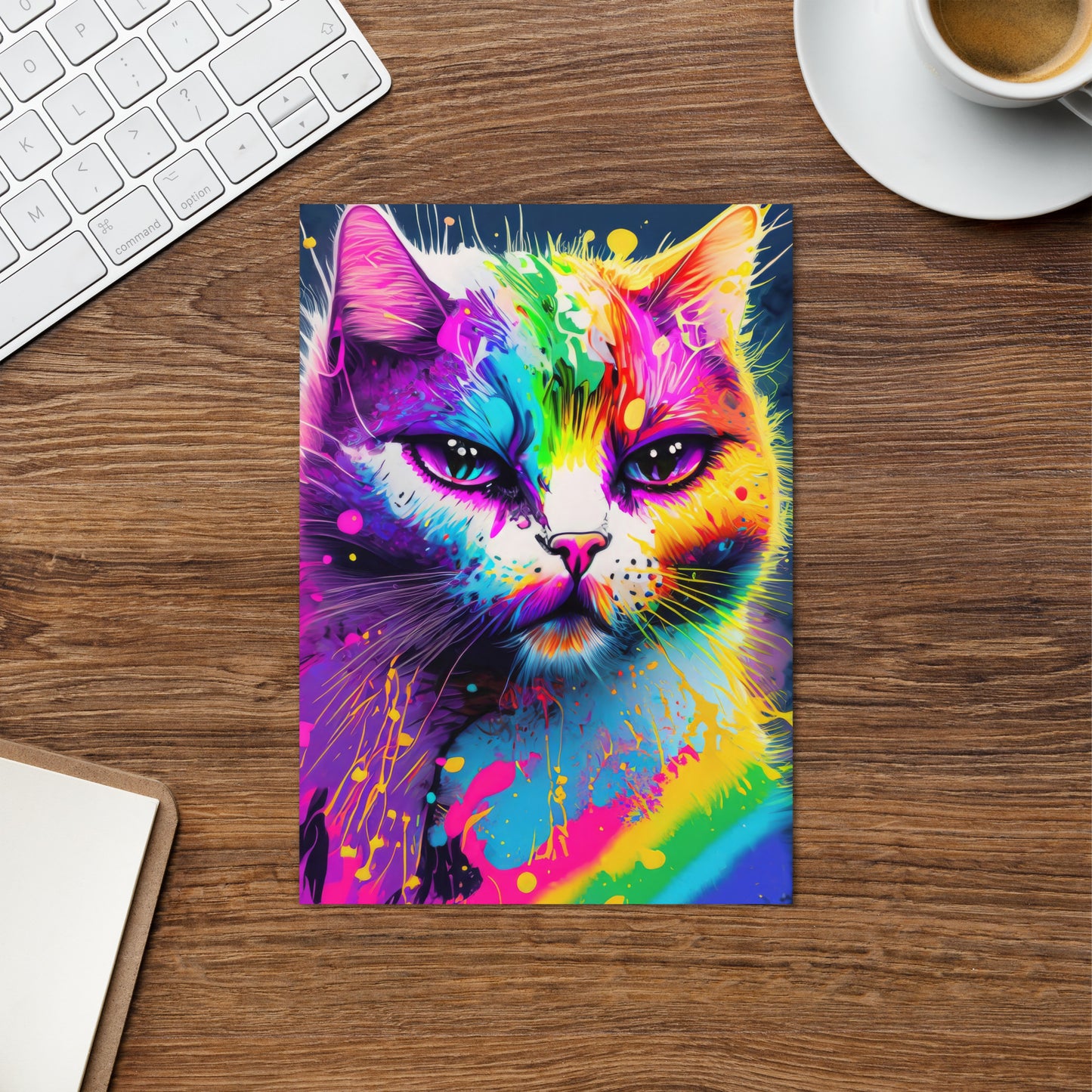 Vibrant Psychedelic Cat Greeting Card - Rainbow Alternative Pop Art - Perfect Gift For Art Lovers, Kids & Teens - Unique And Colorful Décor