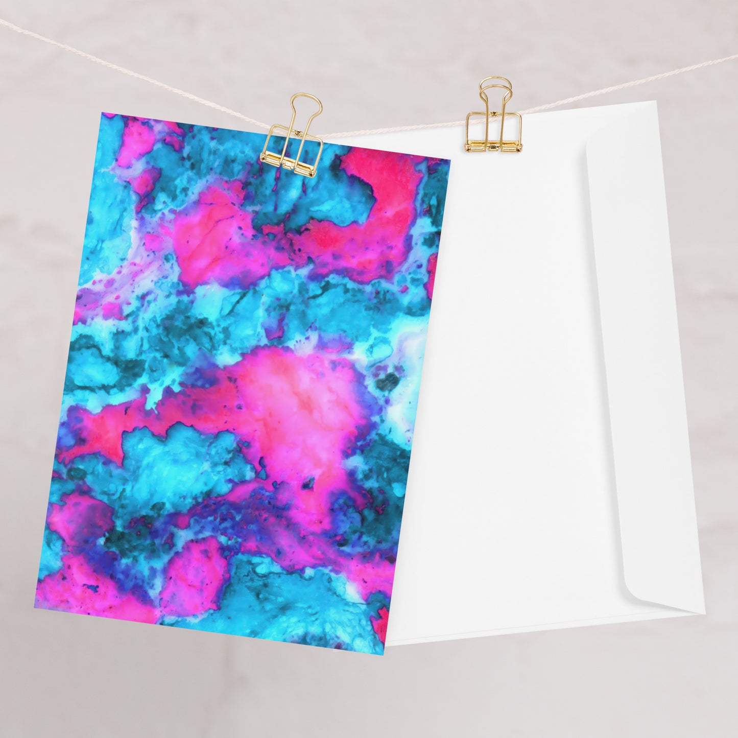 Vibrant Marble Abstract Greeting Card - Magenta & Cyan Art - Stylish & Durable - Perfect for Art Lovers & Special Occasions