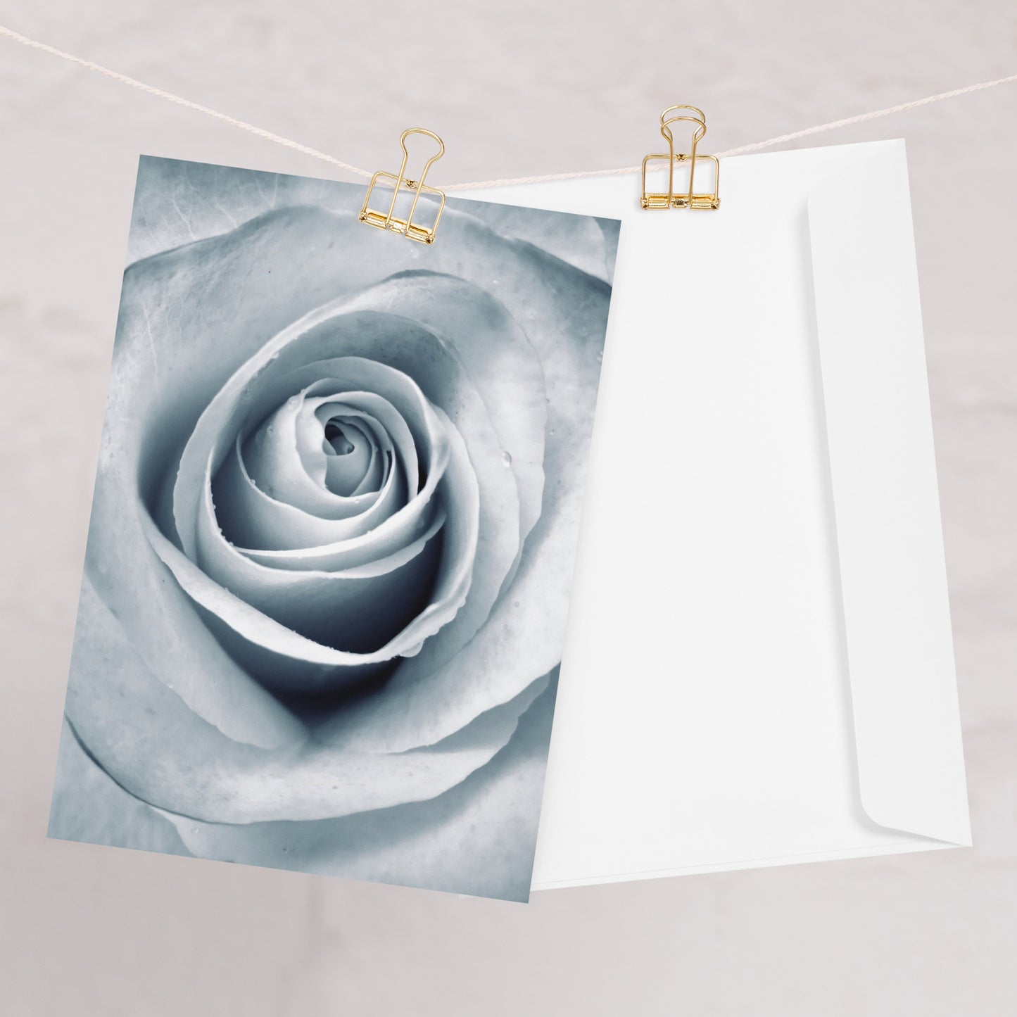 Elegant White Rose Macro Photograph on Fine Art Greeting Card - Perfect Gift for Contemporary Art, Nature, Flower & B&W Photography Lovers