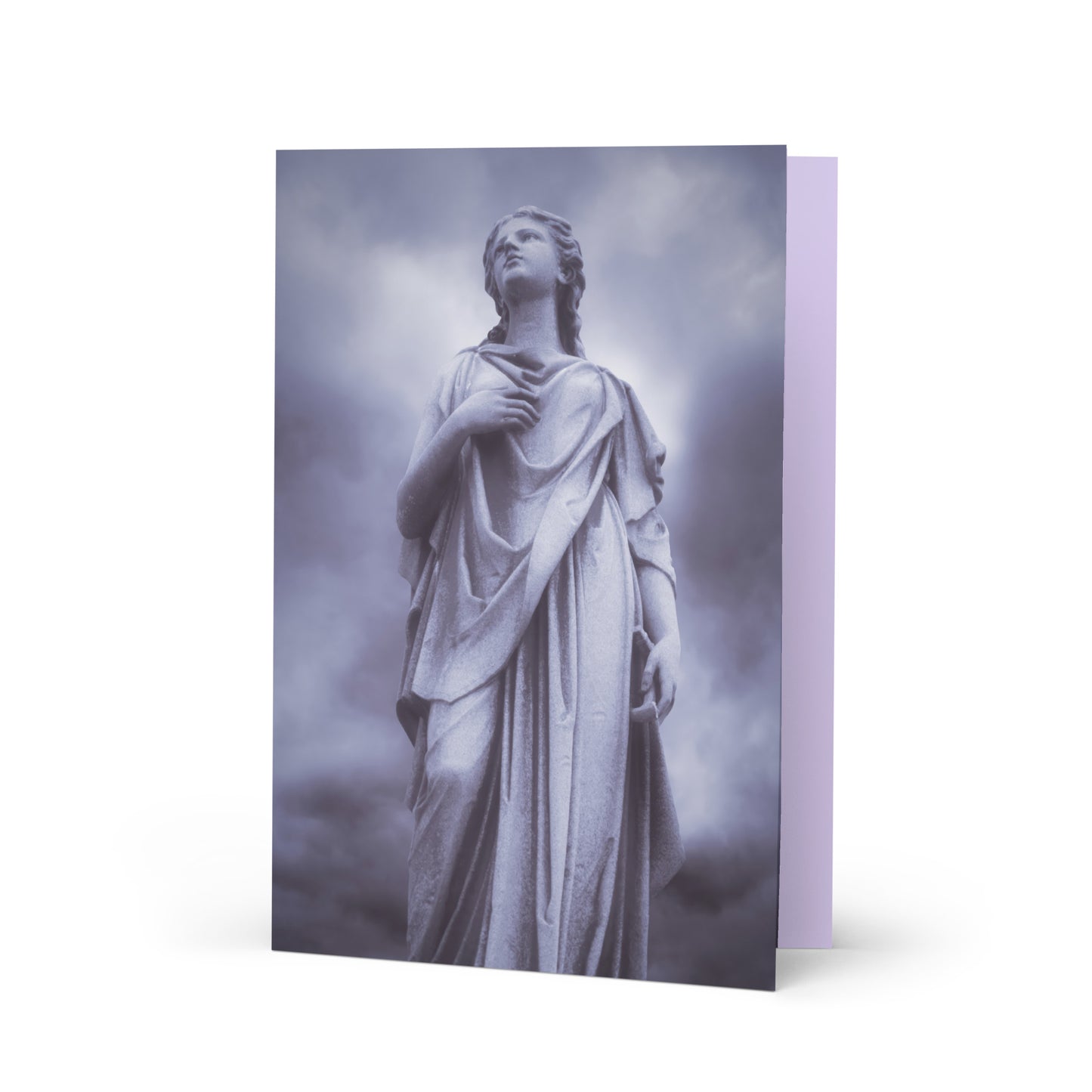 Fine Art Greeting Card – Milady - Beautiful Statue Of A Woman With A Stormy Sky In Blue Monotone  – A Perfect Gift For Contemporary And Fine Art Photography Lovers