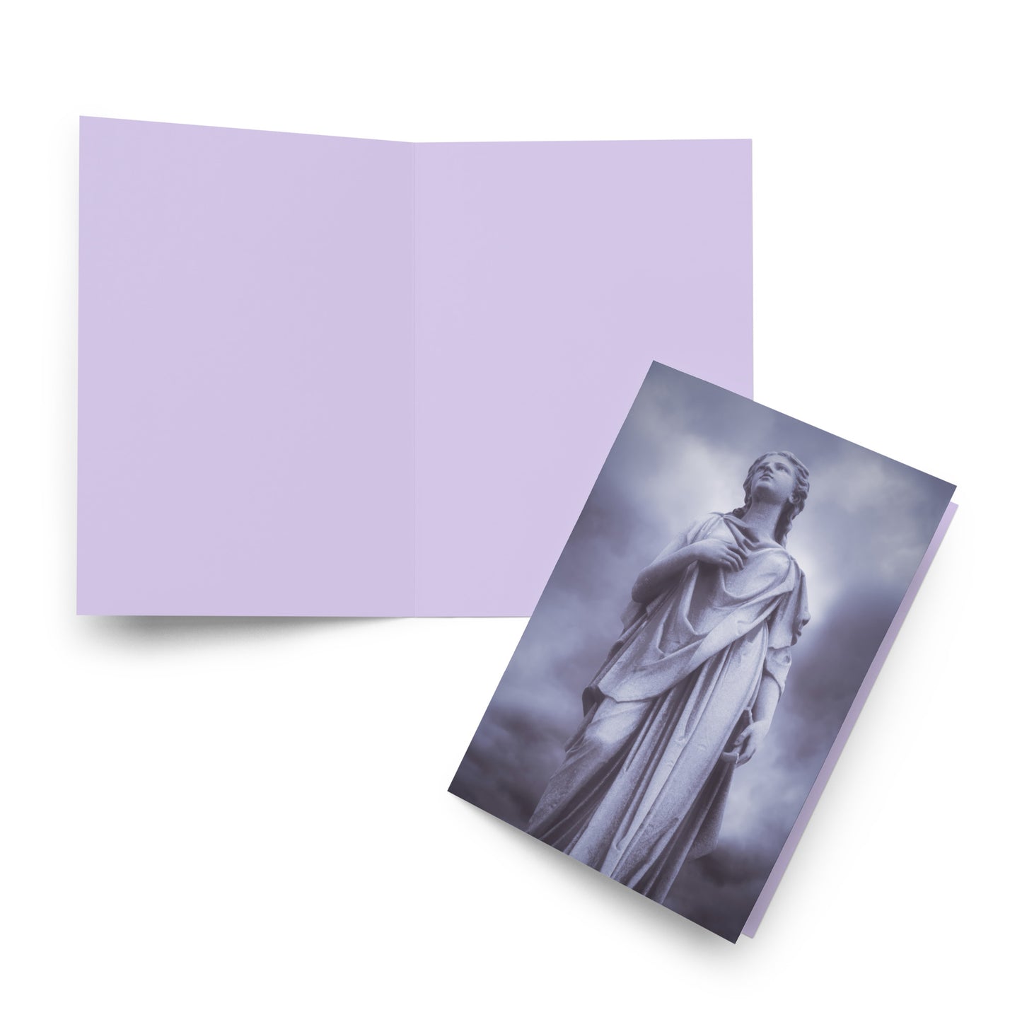 Fine Art Greeting Card – Milady - Beautiful Statue Of A Woman With A Stormy Sky In Blue Monotone  – A Perfect Gift For Contemporary And Fine Art Photography Lovers