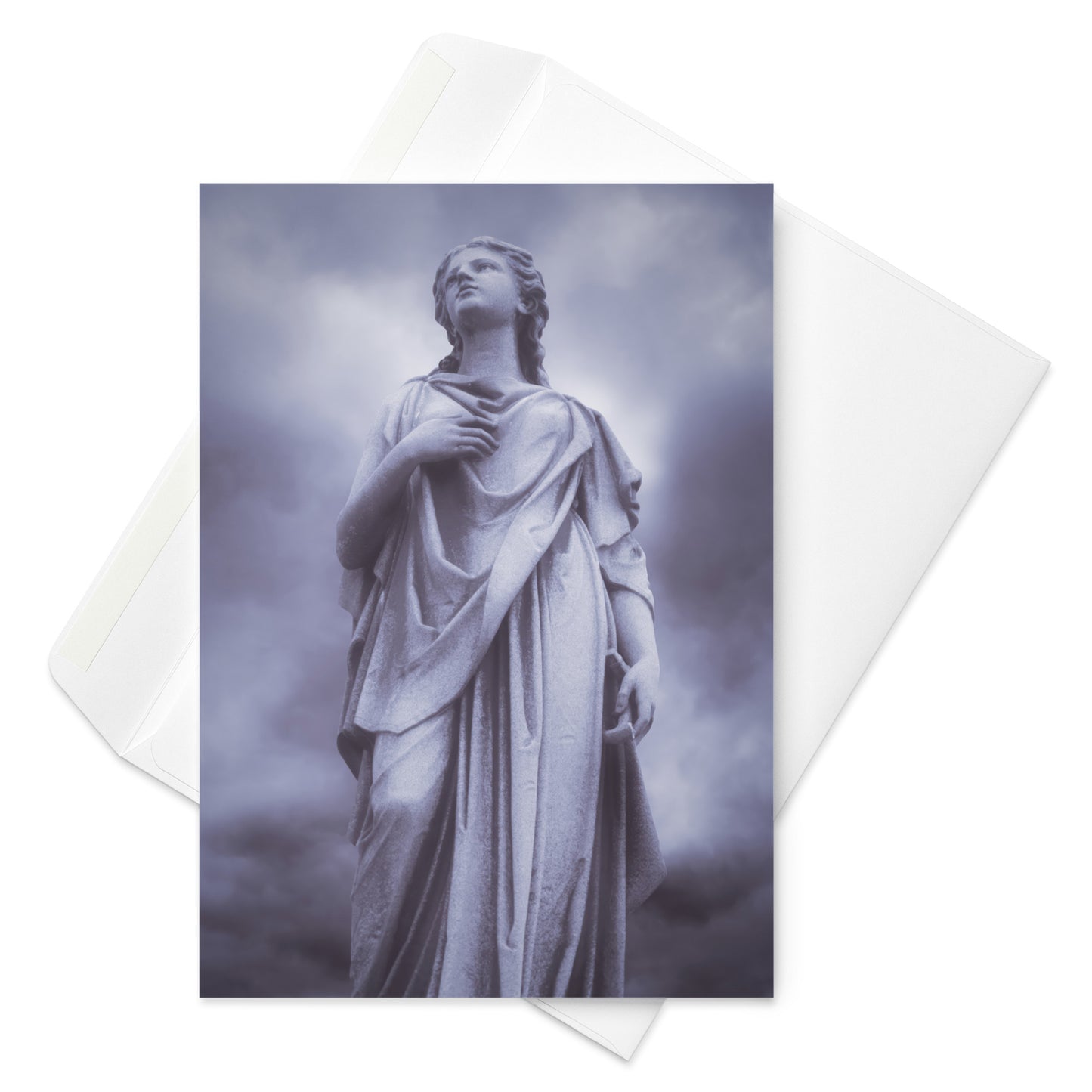 Fine Art Greeting Card – Milady - Beautiful Statue Of A Woman With A Stormy Sky In Blue Monotone  – A Perfect Gift For Contemporary And Fine Art Photography Lovers