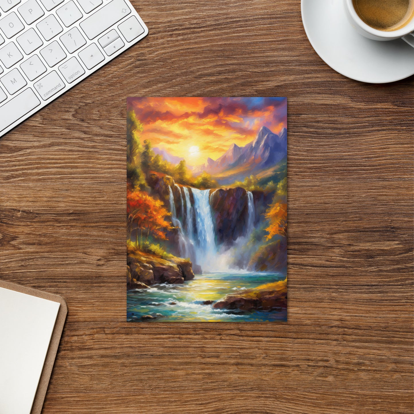 waterfall, waterfalls, nature, sunset, mountains, sunset, trees, clouds, art