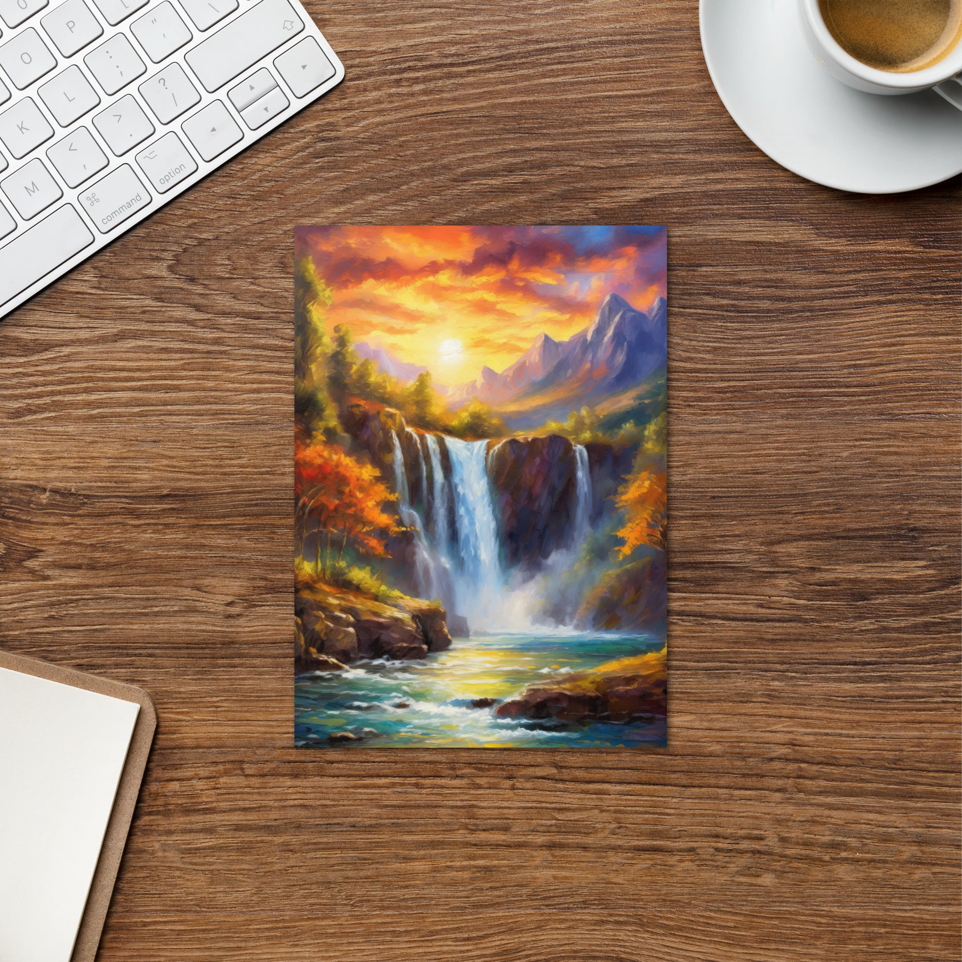 waterfall, waterfalls, nature, sunset, mountains, sunset, trees, clouds, art