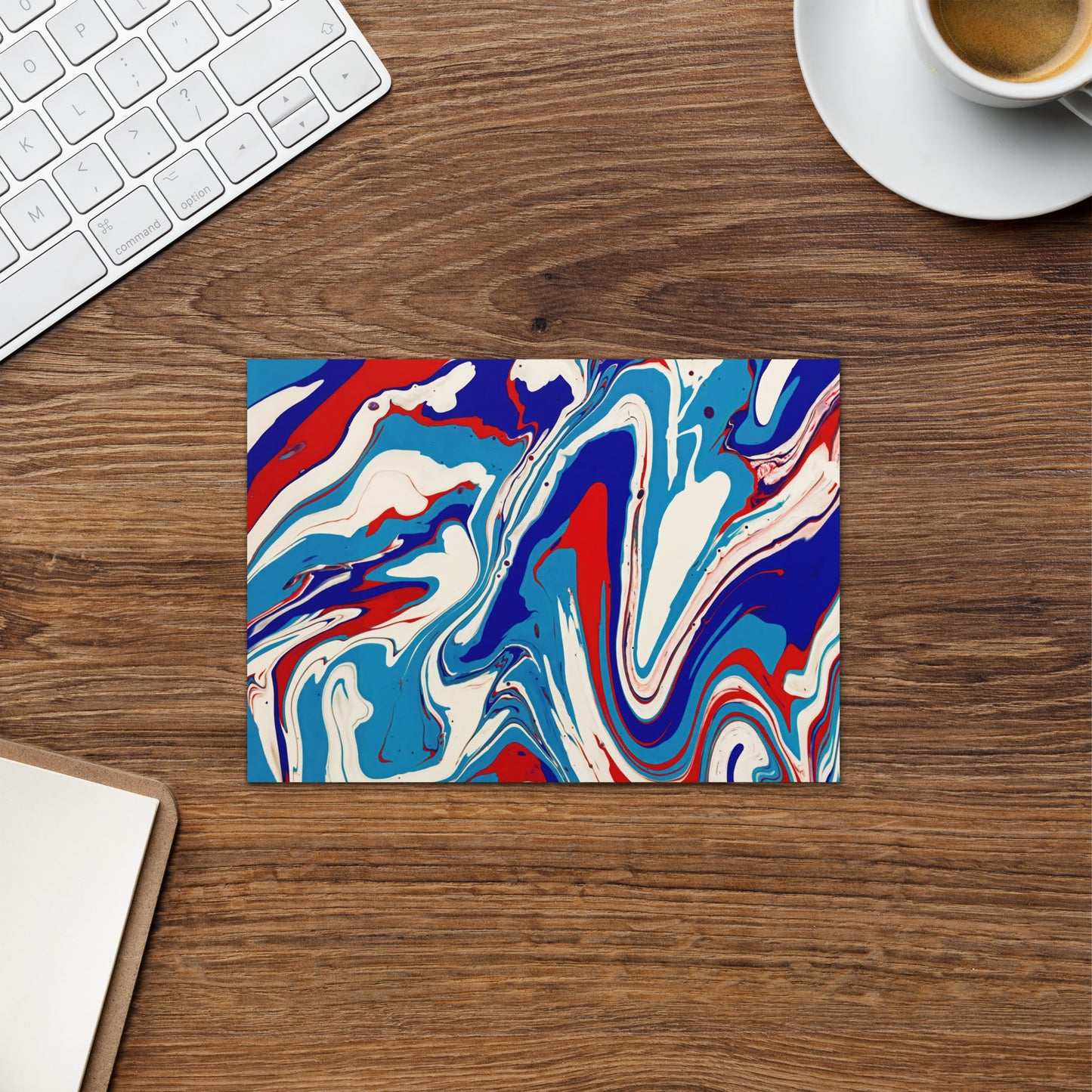 Elegant Acrylic Flow Painting Greeting Card - Vibrant Red, White, and Blue Abstract Art Gift For Every Day Messages And Special Occasions