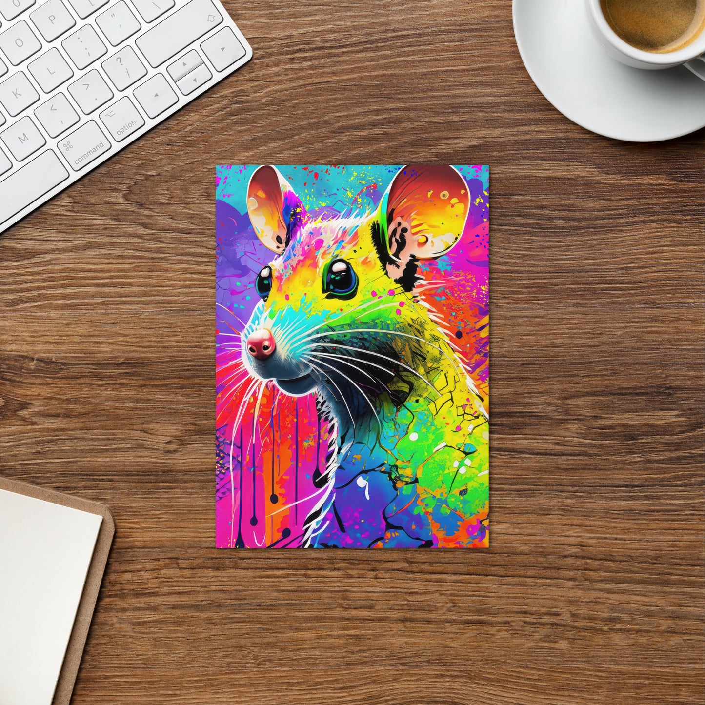 Stylish Grunge Pop Art Greeting Card - Rat Splattered In Vibrant Rainbow Colors, Perfect for Alternative Art Lovers, Dorm & Teen Room Décor
