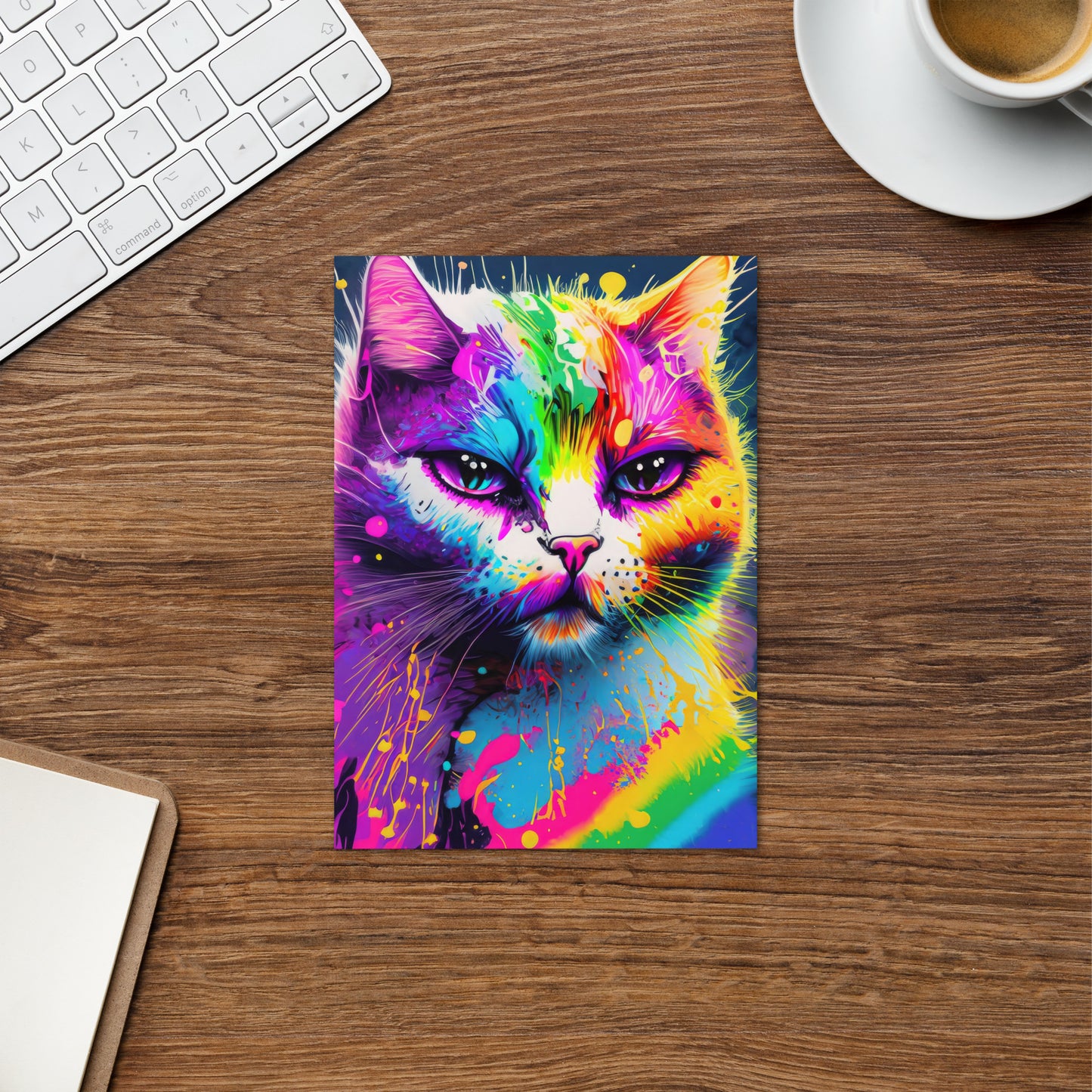 Vibrant Psychedelic Cat Greeting Card - Rainbow Alternative Pop Art - Perfect Gift For Art Lovers, Kids & Teens - Unique And Colorful Décor