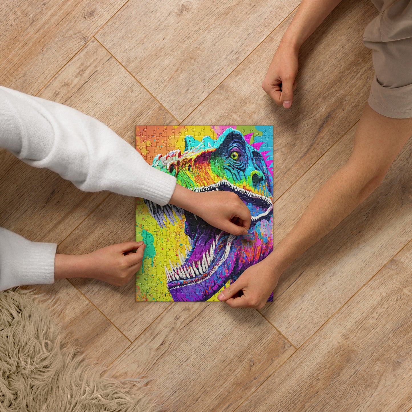 Colorful Psychedelic T-Rex Jigsaw Puzzle - Vibrant Pop Art - Fun Activity For Kids & Families - Gift For Alternative And Graffiti Art Lovers