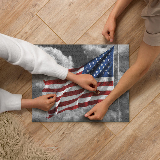 Patriotic Jigsaw Puzzle - Old Glory American Flag With Color Splash Effect - Fun Family Activity & Frameable Décor, Perfect 4th Of July Gift