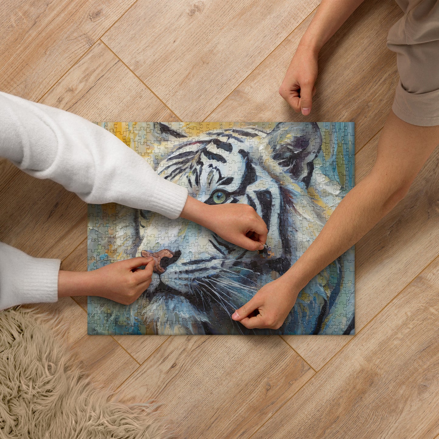 Majestic White Tiger Oil Painting Jigsaw Puzzle - Stylish Fine Art Gift For Nature & Wildlife Lovers, Family Fun And Frameable Wall Décor