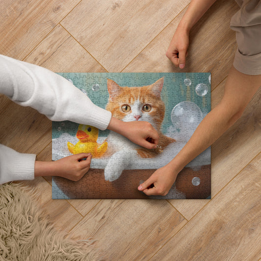 Colorful Cat Taking A Bubble Bath Jigsaw Puzzle - Frameable Cute Home & Kids Décor, Fun Perfect Gift For Cat Lovers And Family Activities