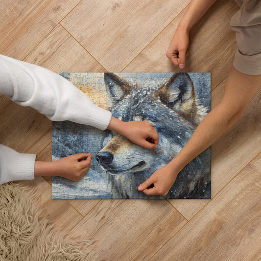Beautiful Grey Wolf Jigsaw Puzzle - Vibrant Oil Painting, Winter Landscape, Perfect Gift For Puzzle & Wildlife Lovers, Fun Family Activity