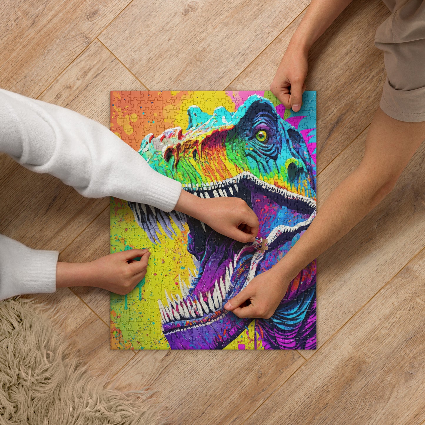 Colorful Psychedelic T-Rex Jigsaw Puzzle - Vibrant Pop Art - Fun Activity For Kids & Families - Gift For Alternative And Graffiti Art Lovers