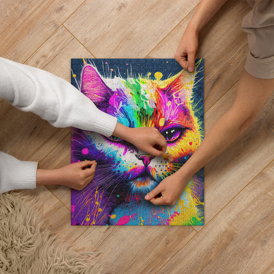Colorful Psychedelic Cat Jigsaw Puzzle - Vibrant Pop Art, Rainbow Colors, Perfect Gift For Pop & Graffiti Art Lovers, Fun Family Activity