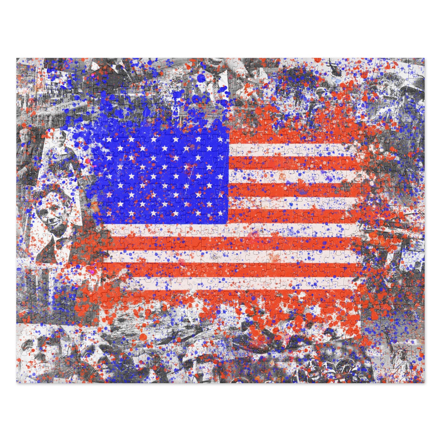 Vibrant American History Collage with Grunge Flag - Fine Art Jigsaw Puzzle - Bold, Colorful Fun for Contemporary, Grunge, and Alternative Art Lovers