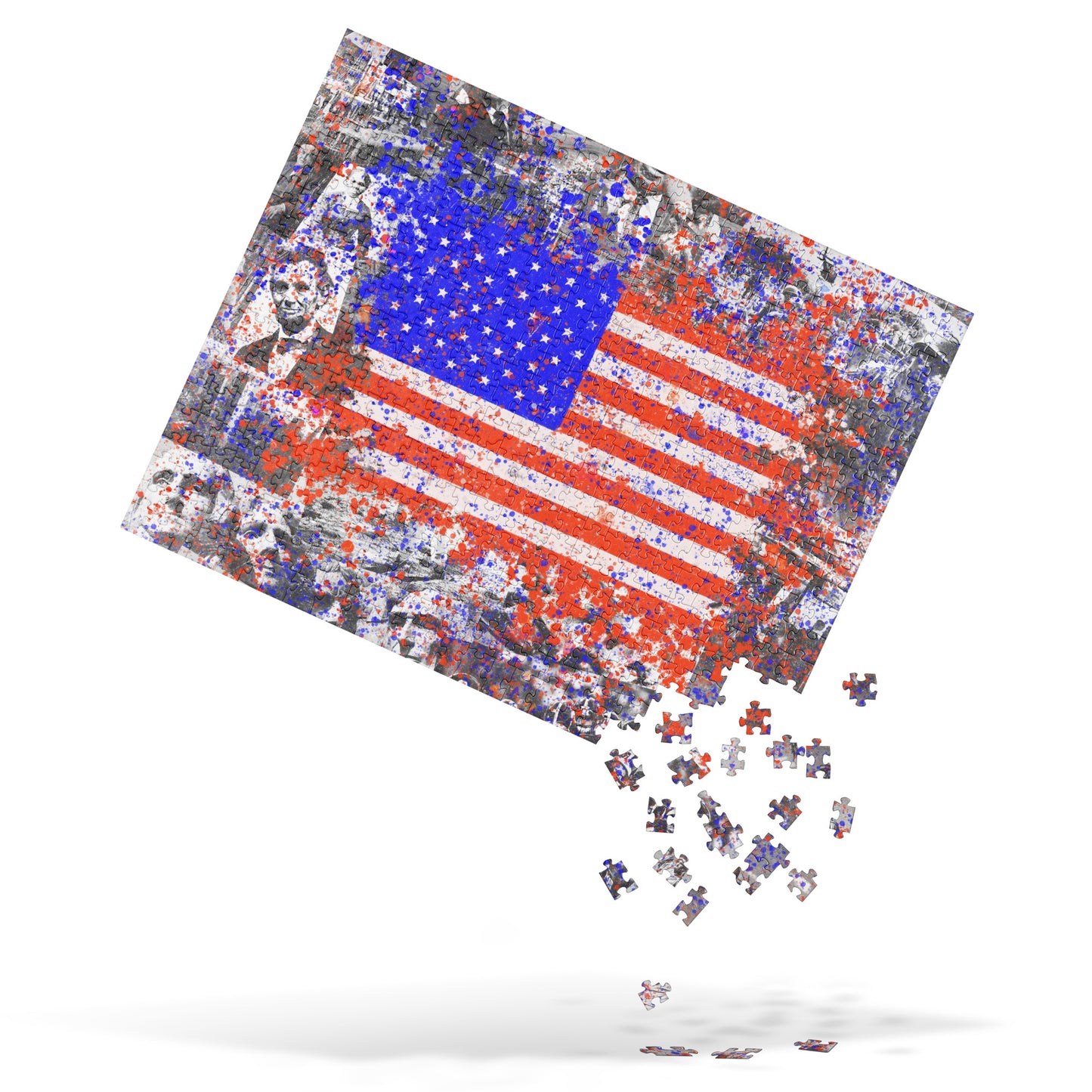 Vibrant American History Collage with Grunge Flag - Fine Art Jigsaw Puzzle - Bold, Colorful Fun for Contemporary, Grunge, and Alternative Art Lovers