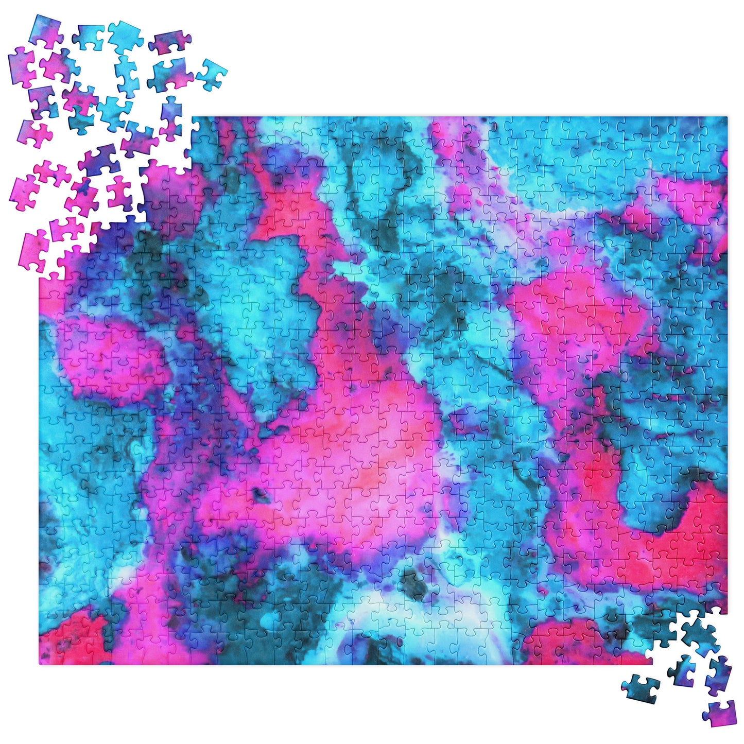 Vibrant Marble Abstract Jigsaw Puzzle - Magenta & Cyan Art - 500 Pieces - Perfect for Art Lovers & Puzzle Enthusiasts