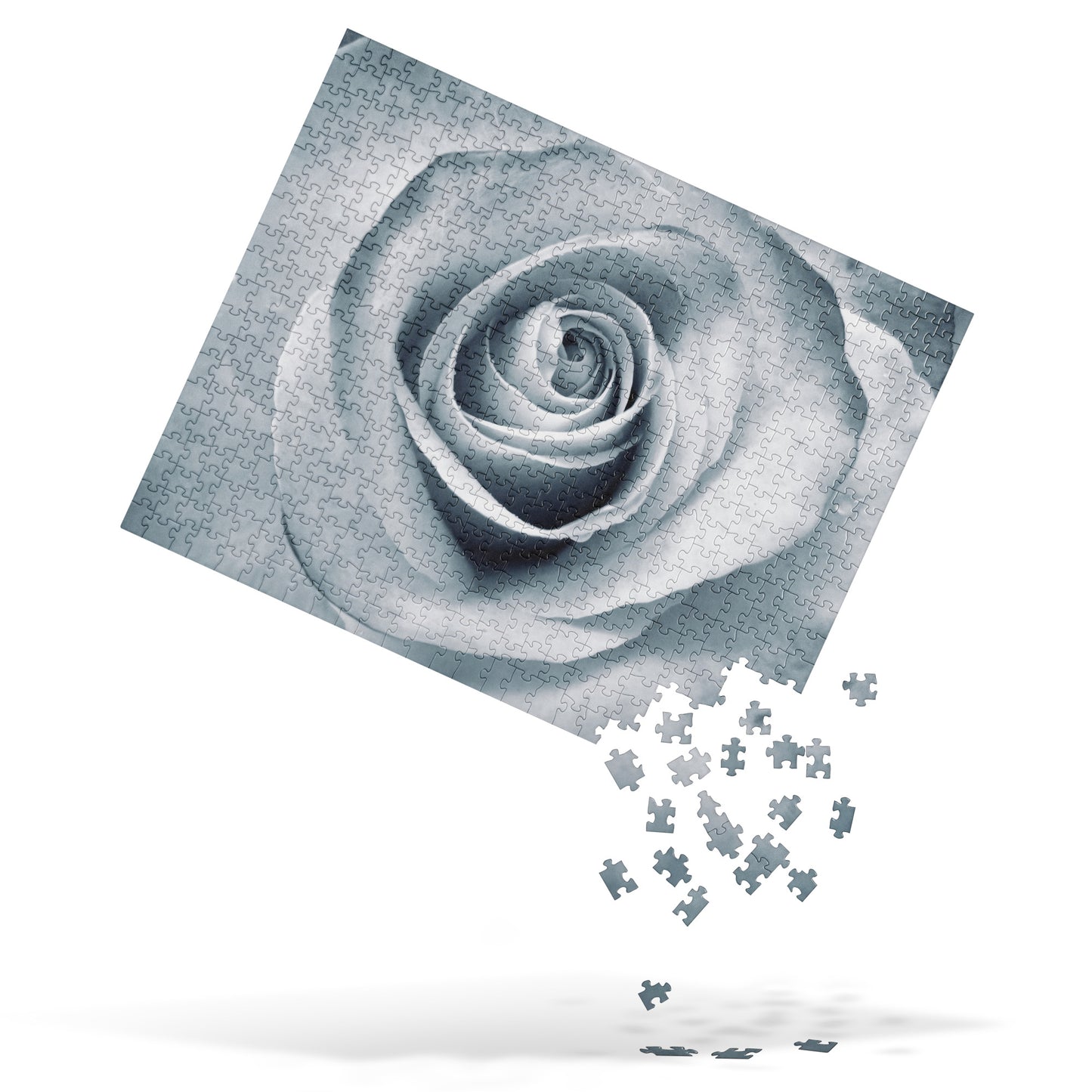 Elegant White Rose Macro Photograph On Fine Art Jigsaw Puzzle - Perfect Gift For Contemporary Art, Nature, Flower & B&W Photography Lovers
